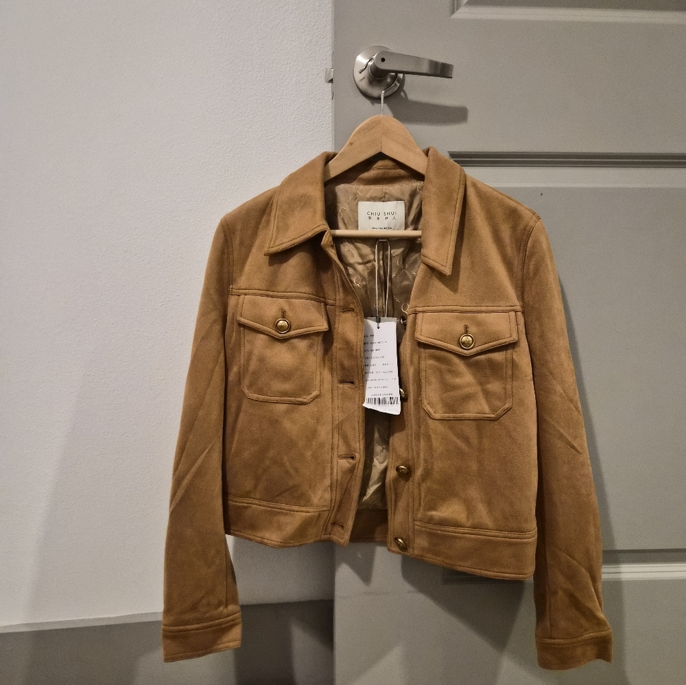 CHIO SHUI Marron Suede-Look Cropped Utility Jacket NWT - Picture 5 of 6